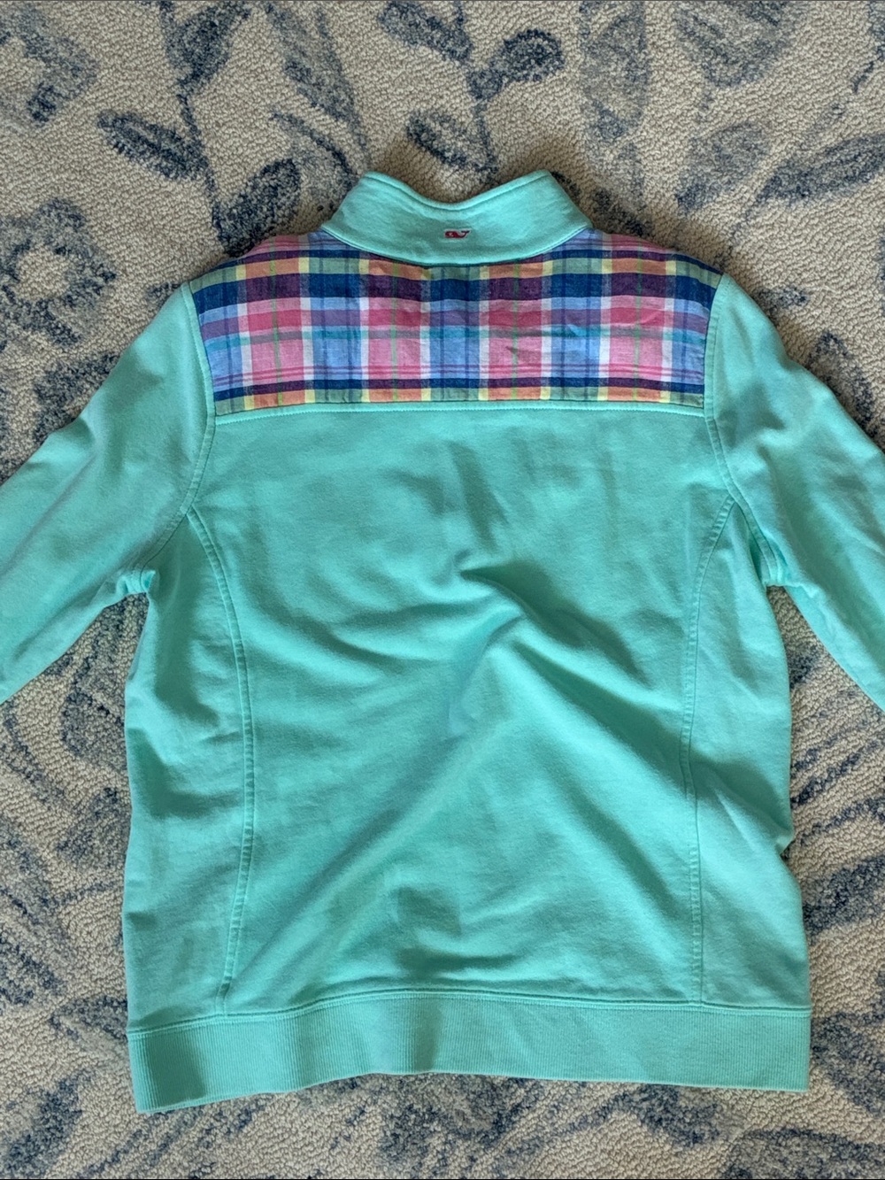 Vineyard Vines Women’s Mint Green Plaid-Shoulder Quarter-Zip Pullover - Picture 2 of 4